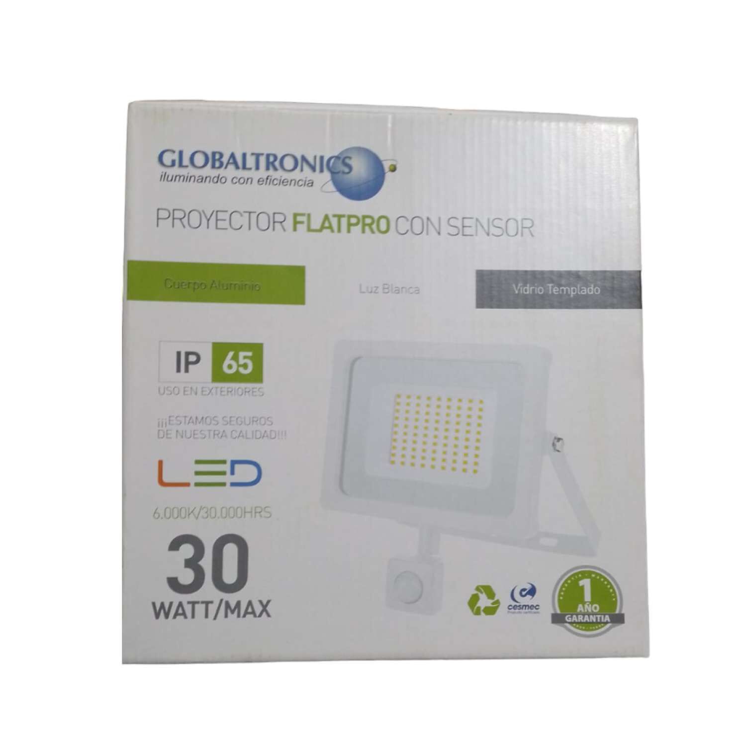 Foco Proyector Luz Blanca 6000k Marco Blanco Sensor De Movimiento 30w - Globaltronics image number 3.0