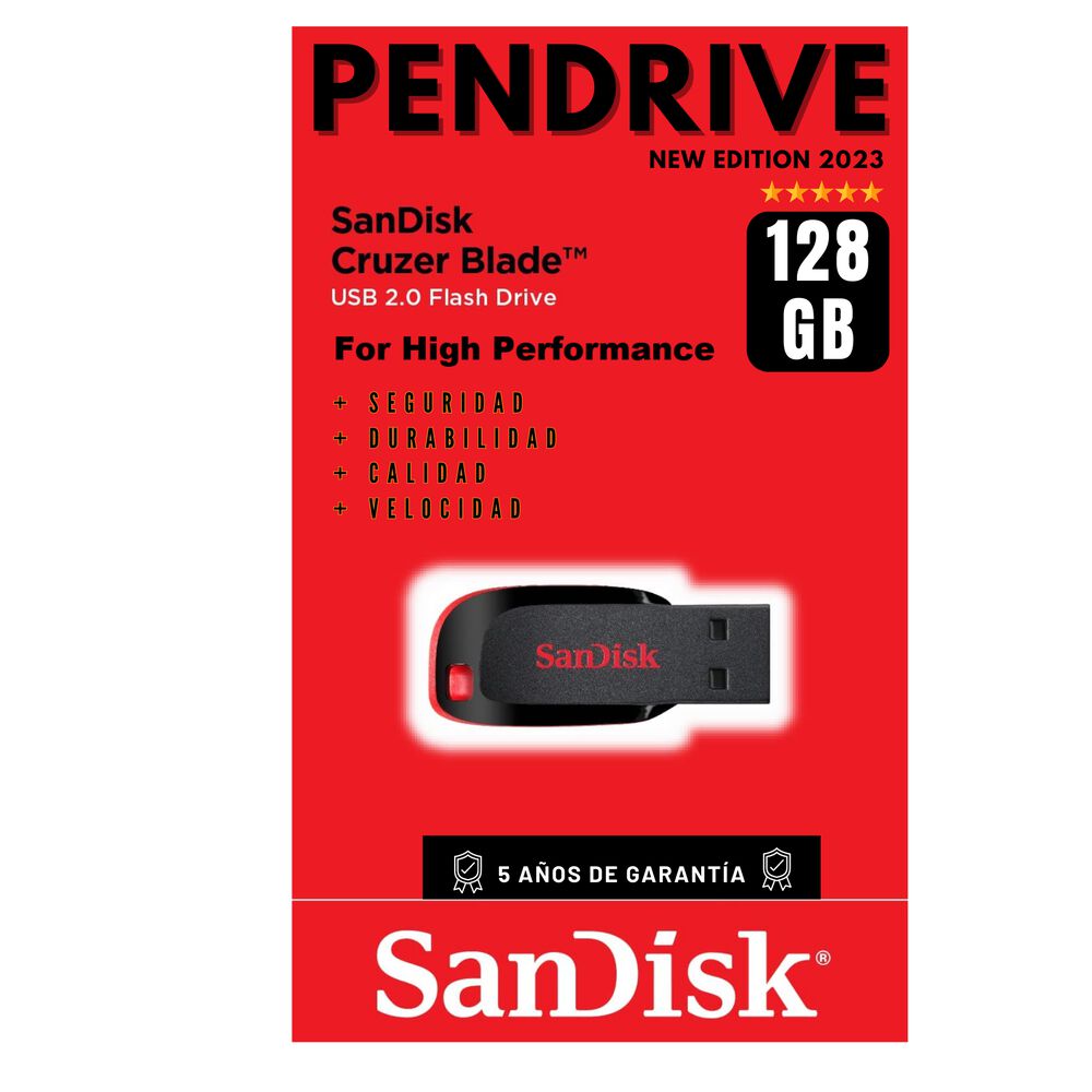 Pendrive Sandisk 128 Gb Cruzer Blade Usb 2.0 Flash Drive Z50 image number 6.0
