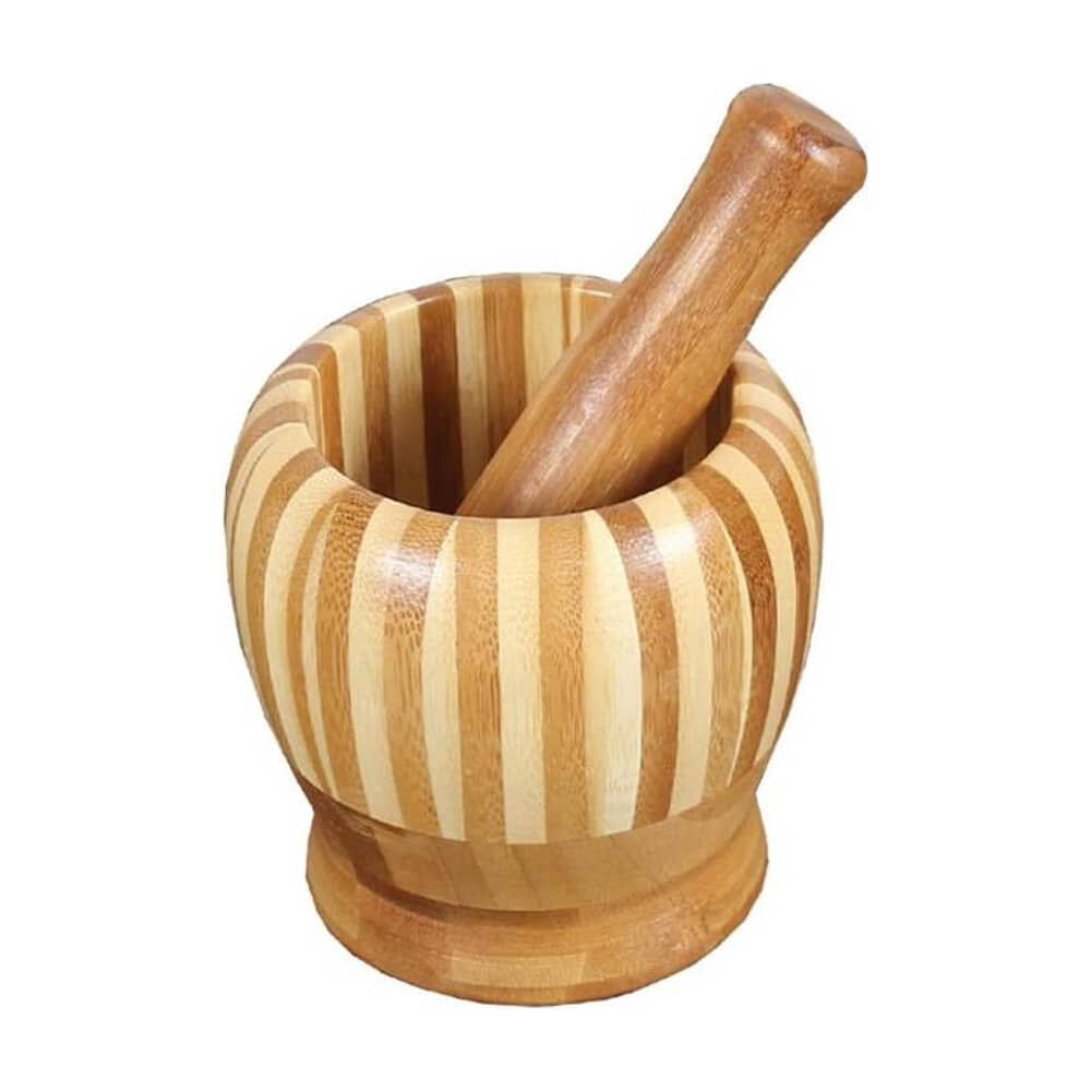 Mortero De Bamb&uacute; Molinillo Manual Especias Ajo image number 0.0