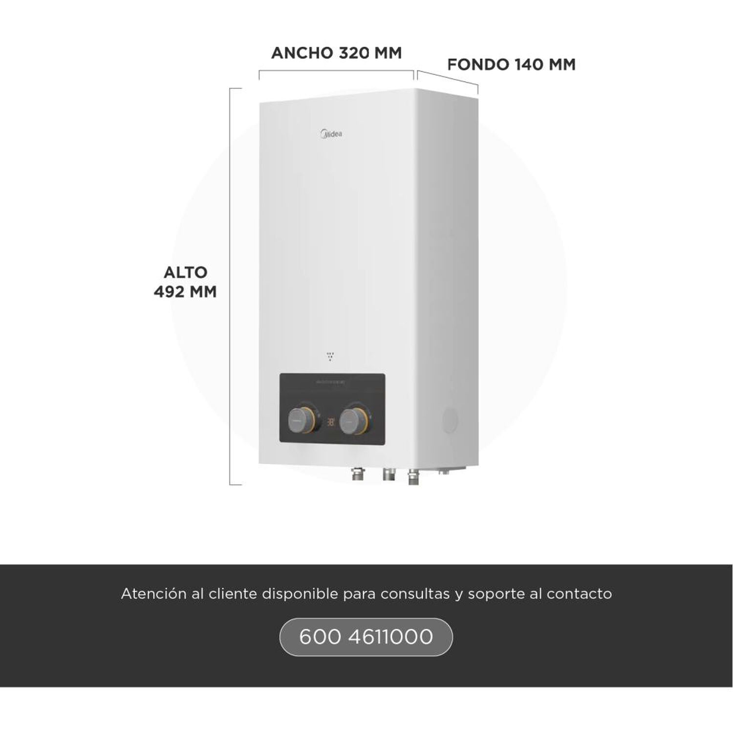 Calefont Midea MGWH5-10MDNCLW-GL / Tiro Natural / Gas Licuado  / 5 Litros image number 2.0