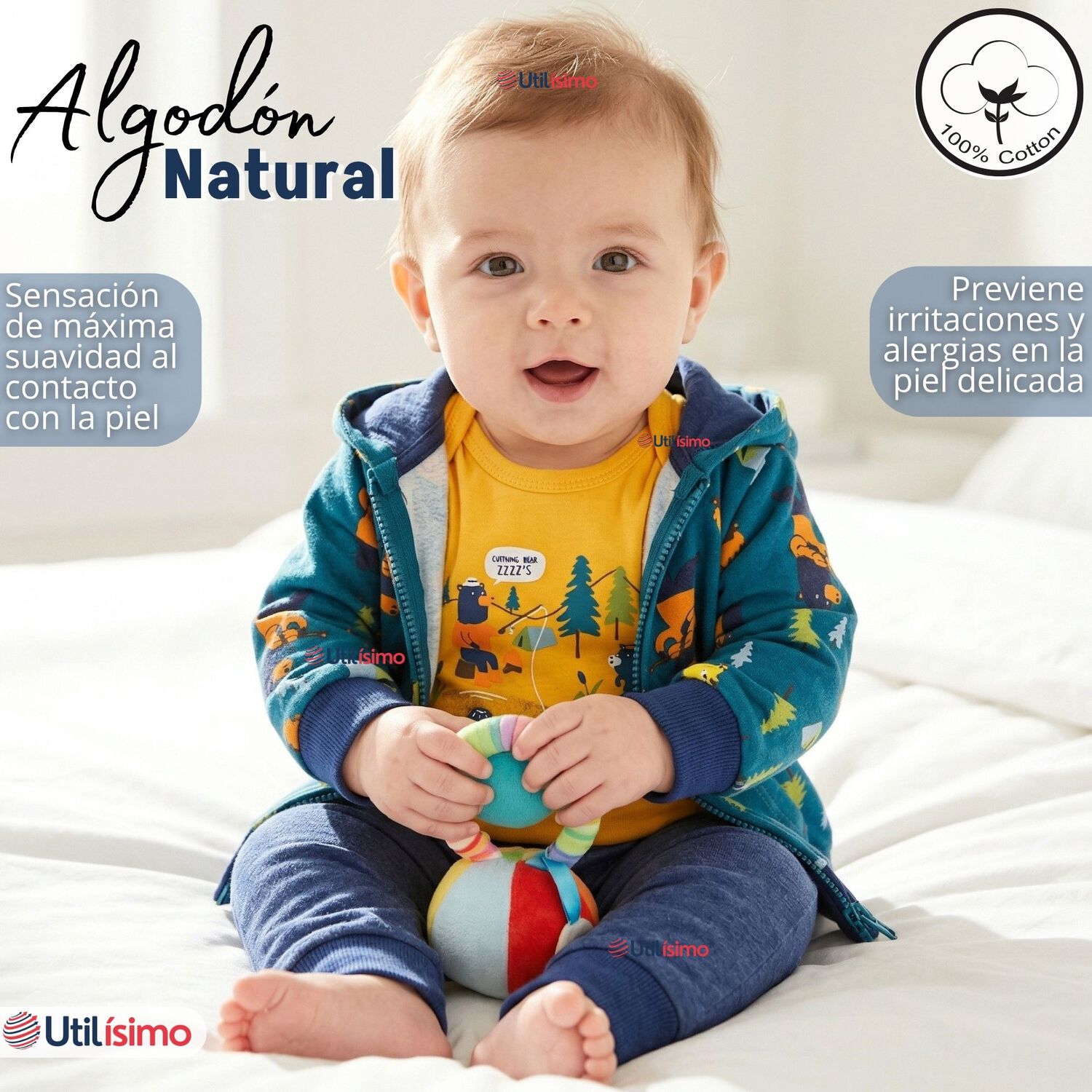 Conjunto 3 Piezas Buzo Pantal&oacute;n Poler&oacute;n Body De Algod&oacute;n Amarillo Osos Beb&eacute; Ni&ntilde;o image number 3.0