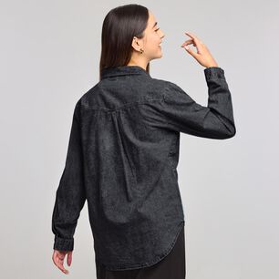 Blusa Denim Manga Larga Cuello Camisero Mujer Freedom