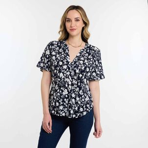 Blusa Full Print Manga Corta Cuello V Mujer Geeps
