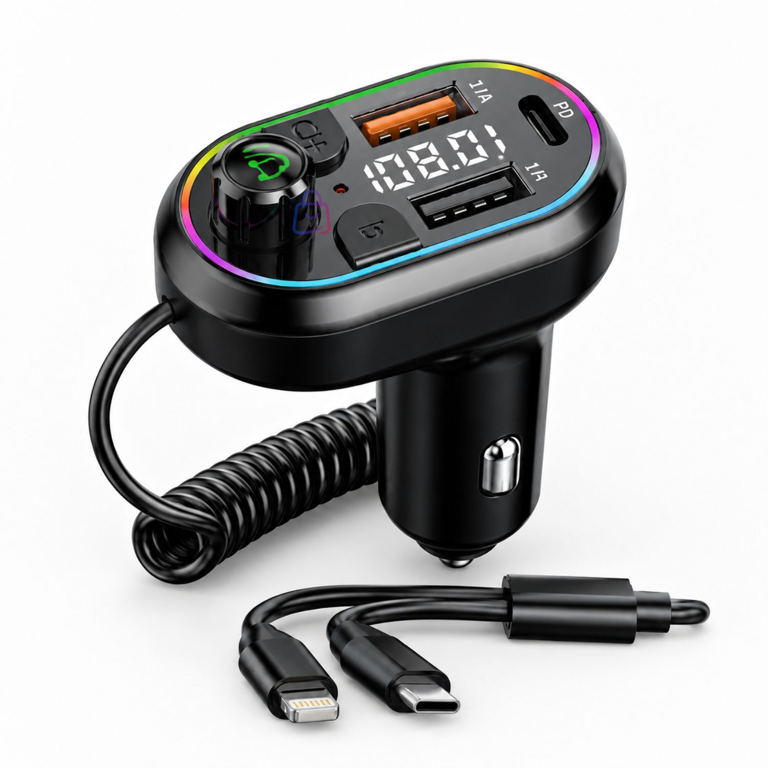 Cargador Auto Bluetooth 5.0 Fm Rgb Pd25w 3 Puertos - Ps image number 2.0