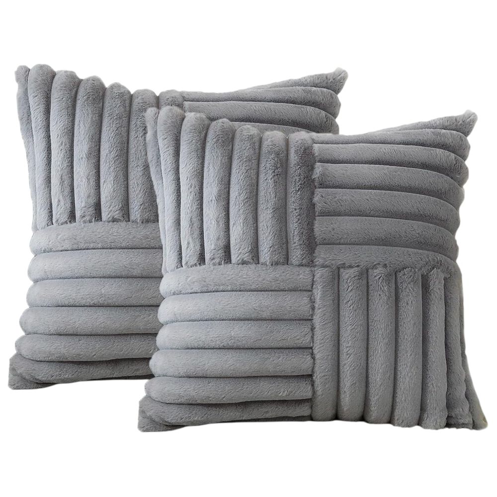 Pack De 02 Fundas De Coj&iacute;n Pelo De Conejo De Imitaci&oacute;n 45x45 Gris image number 0.0