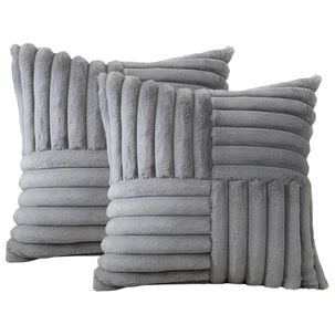 Pack De 02 Fundas De Coj&iacute;n Pelo De Conejo De Imitaci&oacute;n 45x45 Gris