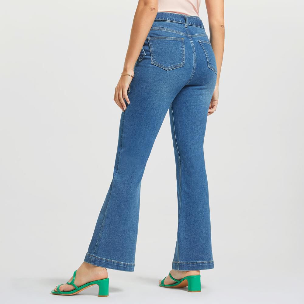 Jeans Con Lazo Tiro Alto Flare Mujer Kimera