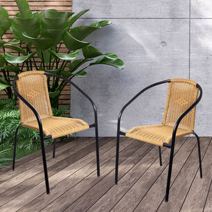 Pack 4 Silla De Terraza Rat&aacute;n Sint&eacute;tico Y Acero Beige