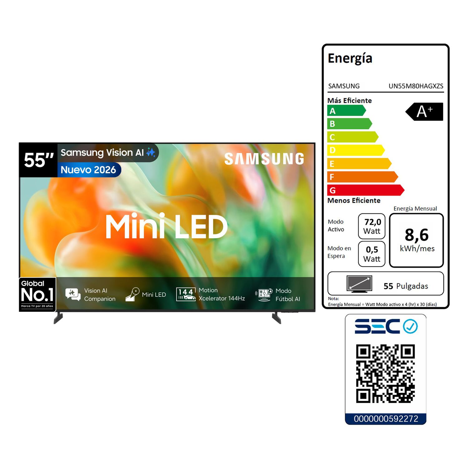 Mini LED 55" Samsung M80H / Ultra HD 4K / Vision AI Smart TV 2026 + Control por Voz image number 9.0