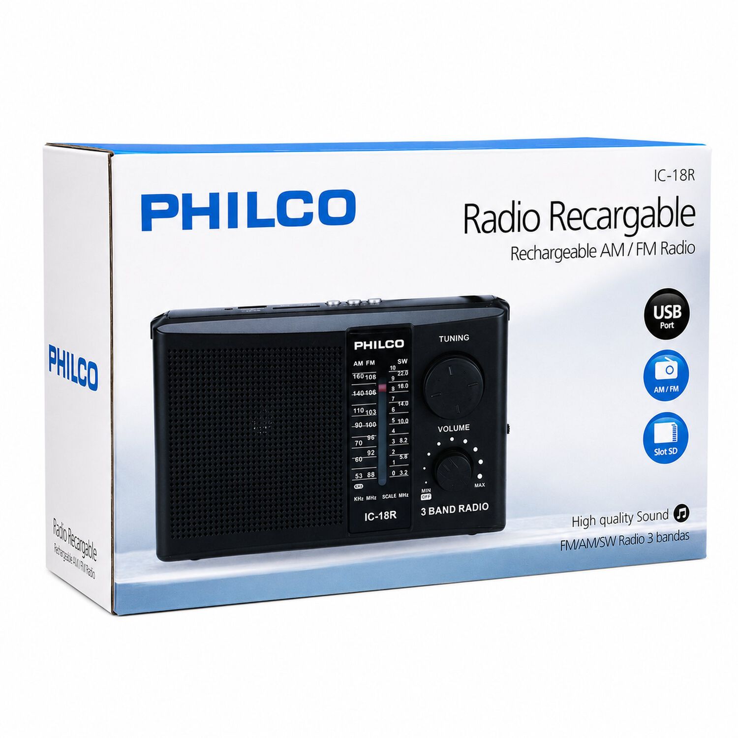 Radio Am / Fm Multibandas Recargable A Pilas Y Corriente 18r image number 6.0
