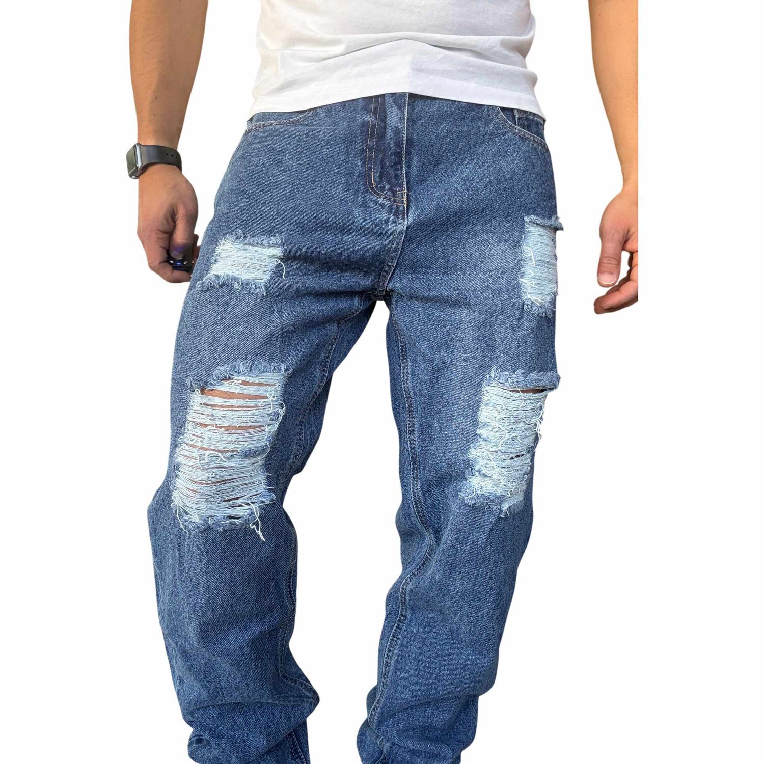 Jeans Tela R&iacute;gida Corte Mom Rasgado image number 7.0