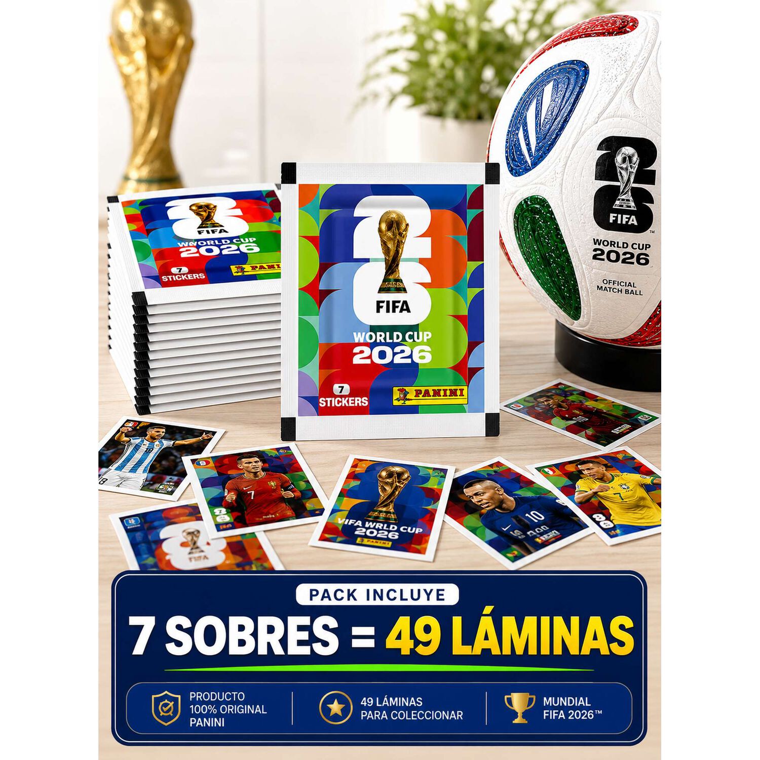 Pack 7 Sobres Panini Mundial 2026 49 L&aacute;minas Originales image number 5.0