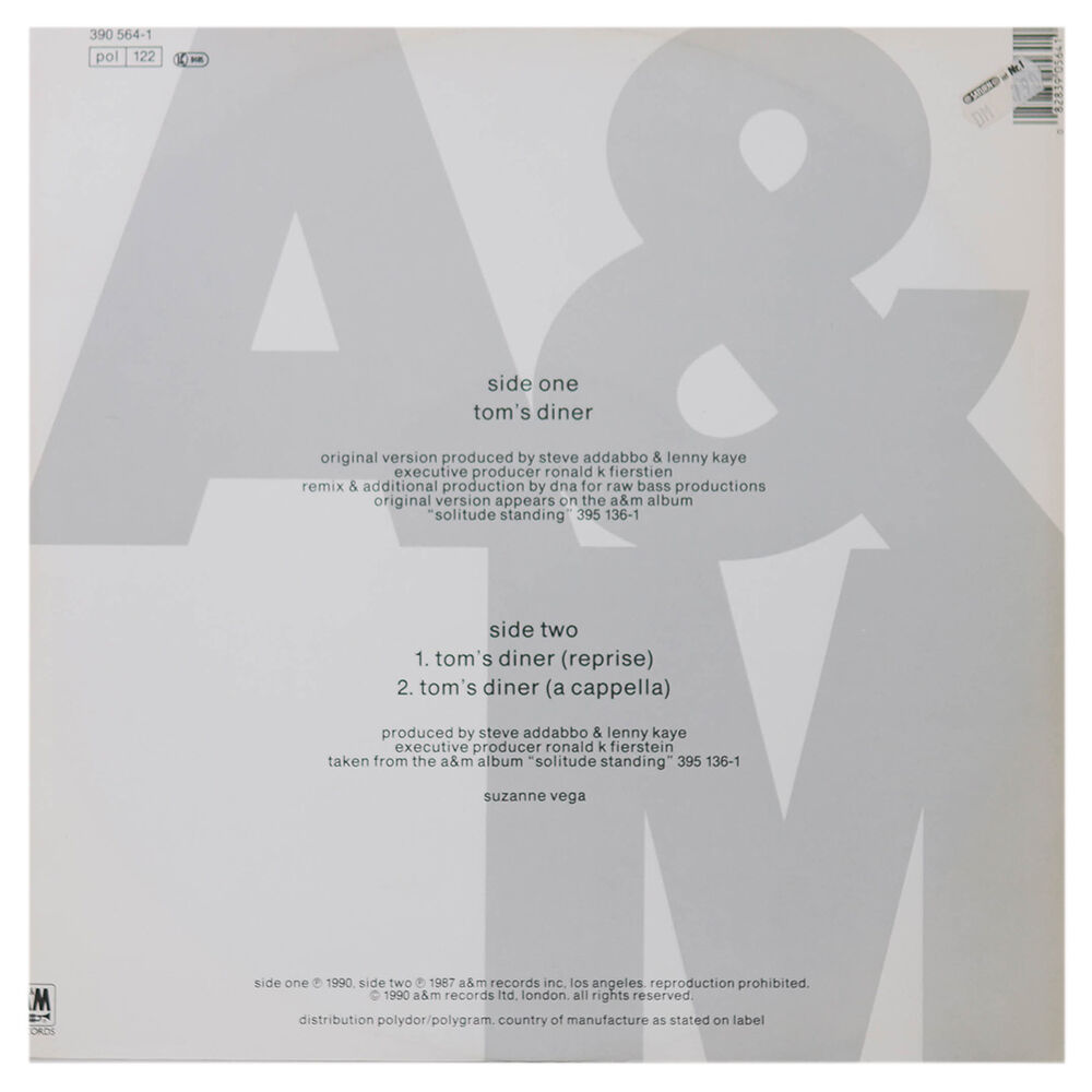 D.n.a Ft. Suzanne Vega - Tom's Diner | 12" Maxi Single Usado image number 1.0