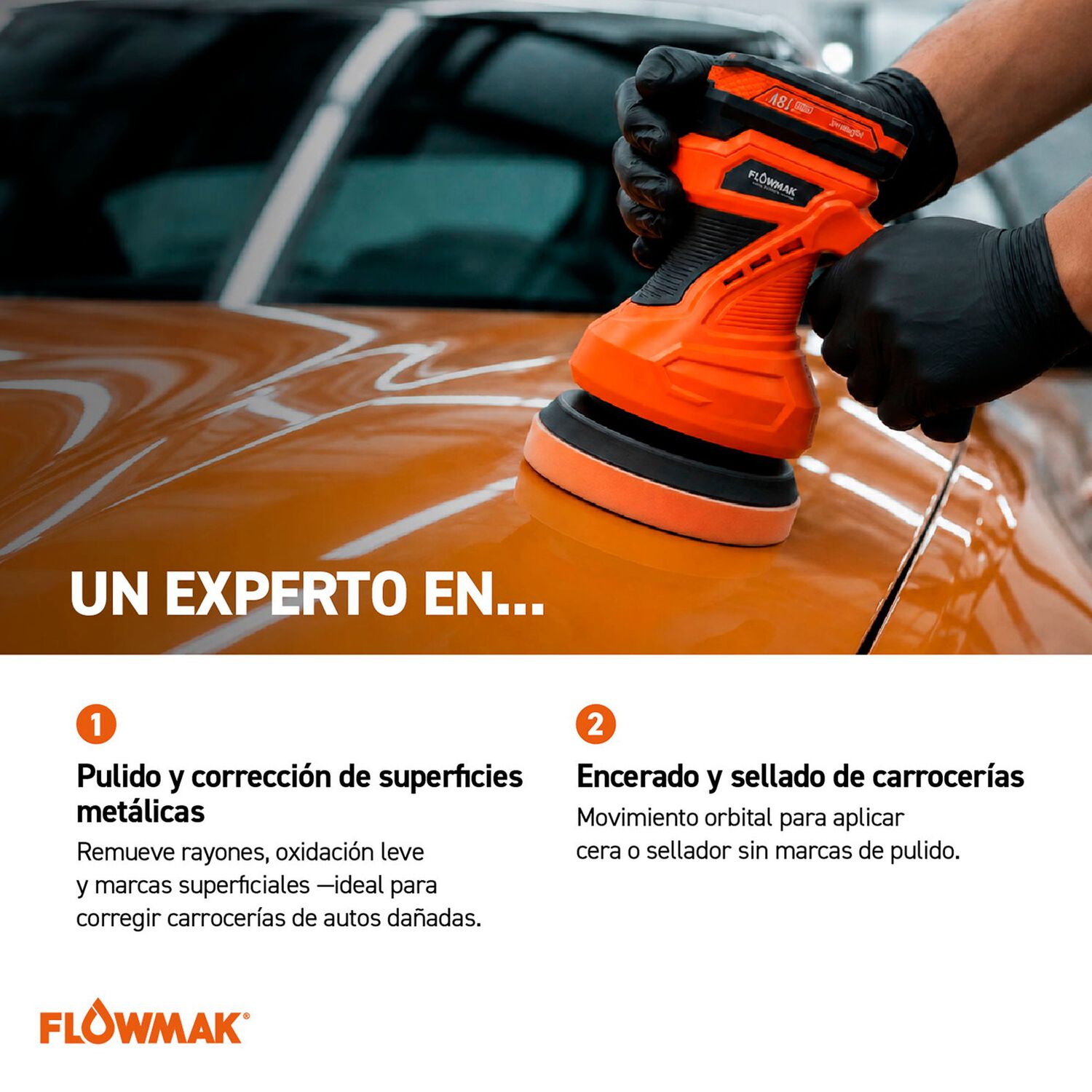 Pulidora Orbital 6"con Bater&iacute;a 18v 2ah Y Cargador Flowmak image number 3.0