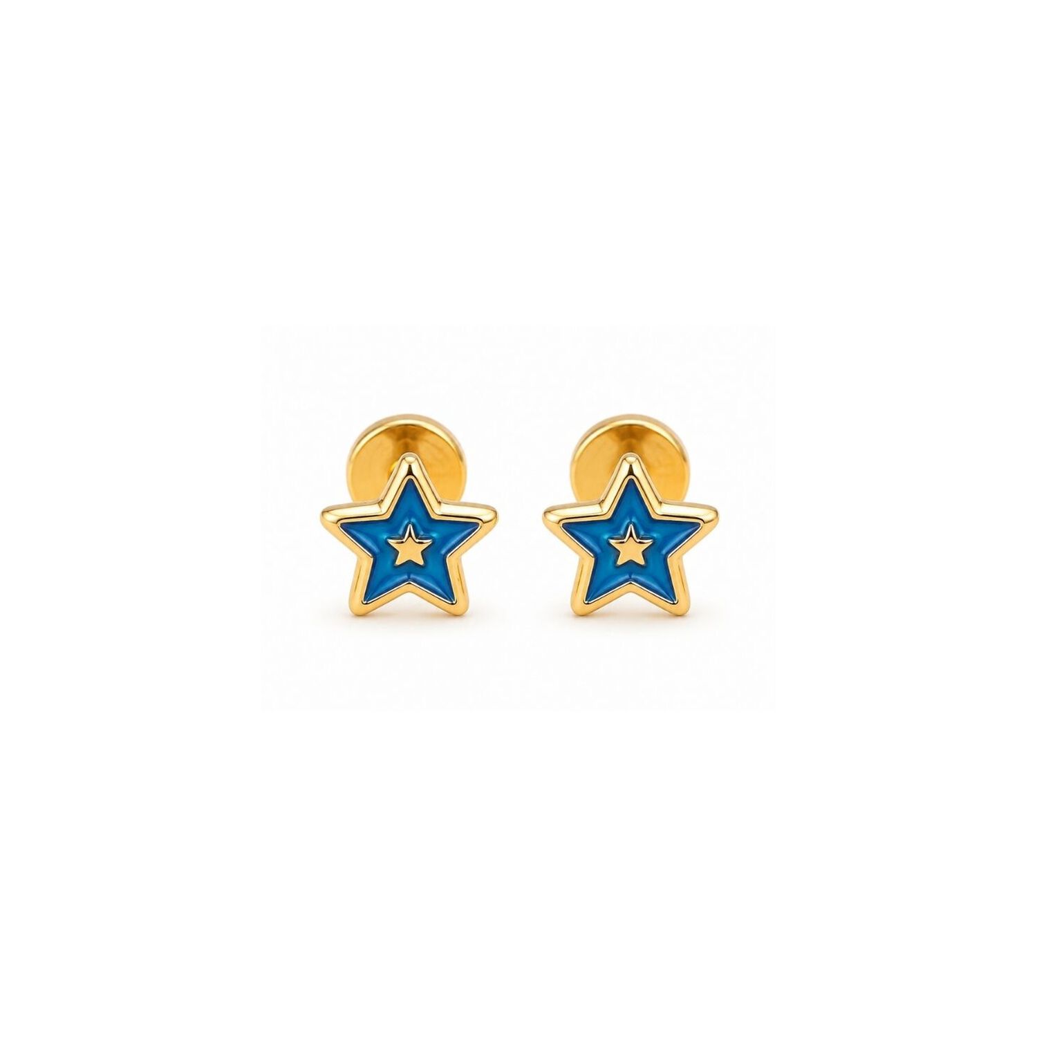 Aros Abridores Estrella Colores 5mm Oro 14k Beb&eacute; Ni&ntilde;a Azul image number 0.0