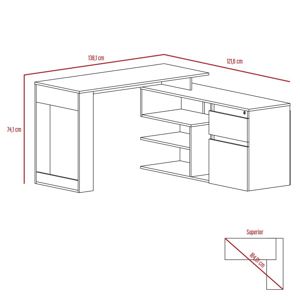Escritorio En L 2 Cajones Y Estantes Fm-031n Negro image number 7.0
