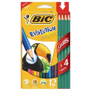 Pack X 4 Lápices De Colores Evolution 12 Unidades + 4 Lápices Grafito Bic