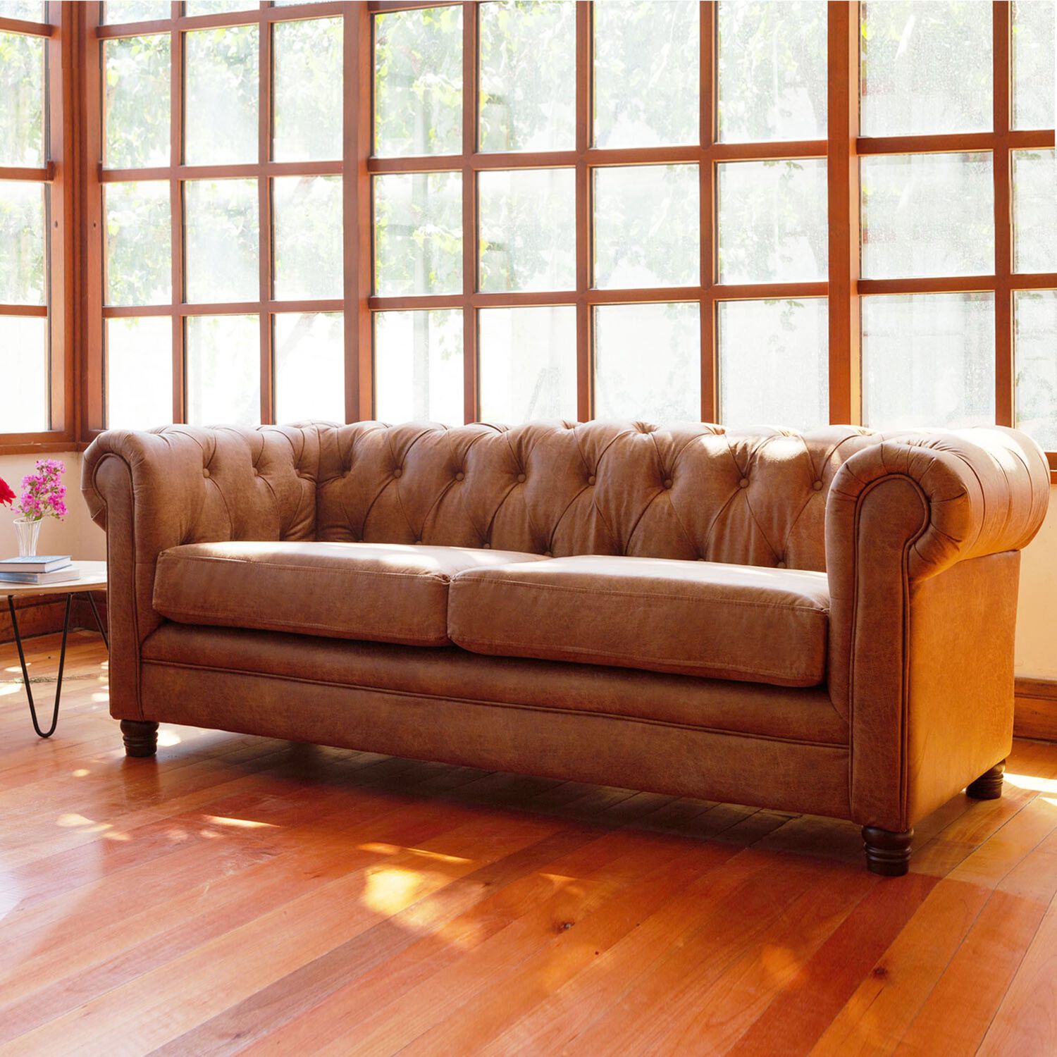 Sofa Florencia 3 Cuerpos Cuero Colorado Caramelo image number 2.0