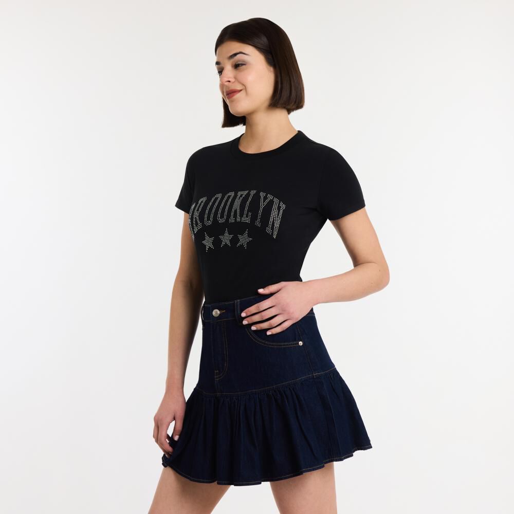Polera Varsity Brillos Manga Corta Cuello Redondo Mujer Rolly Go image number 2.0