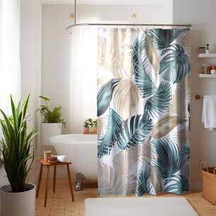Cortina Para Ba&ntilde;o Nautica Home Poli&eacute;ster 180x180cm Dise&ntilde;o Hojas Tropicales