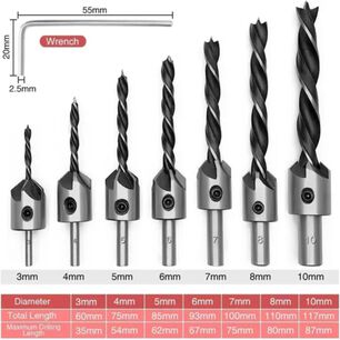 Brocas Avellanadoras Biseladoras Madera Carpinter&iacute;a 7 Piezas