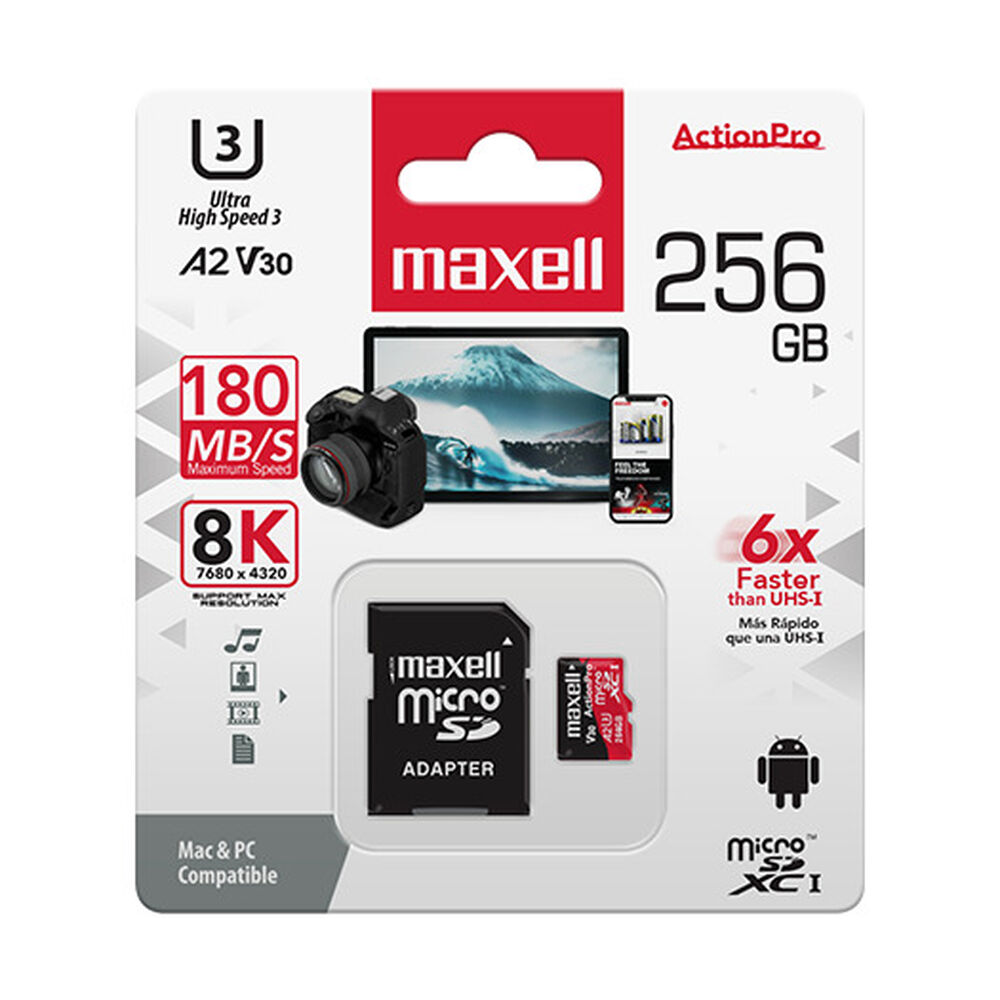 Tarjeta Microsd Maxell 256gb Uh-3 8k A2 180mb/s image number 1.0