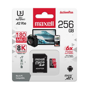 Tarjeta Microsd Maxell 256gb Uh-3 8k A2 180mb/s