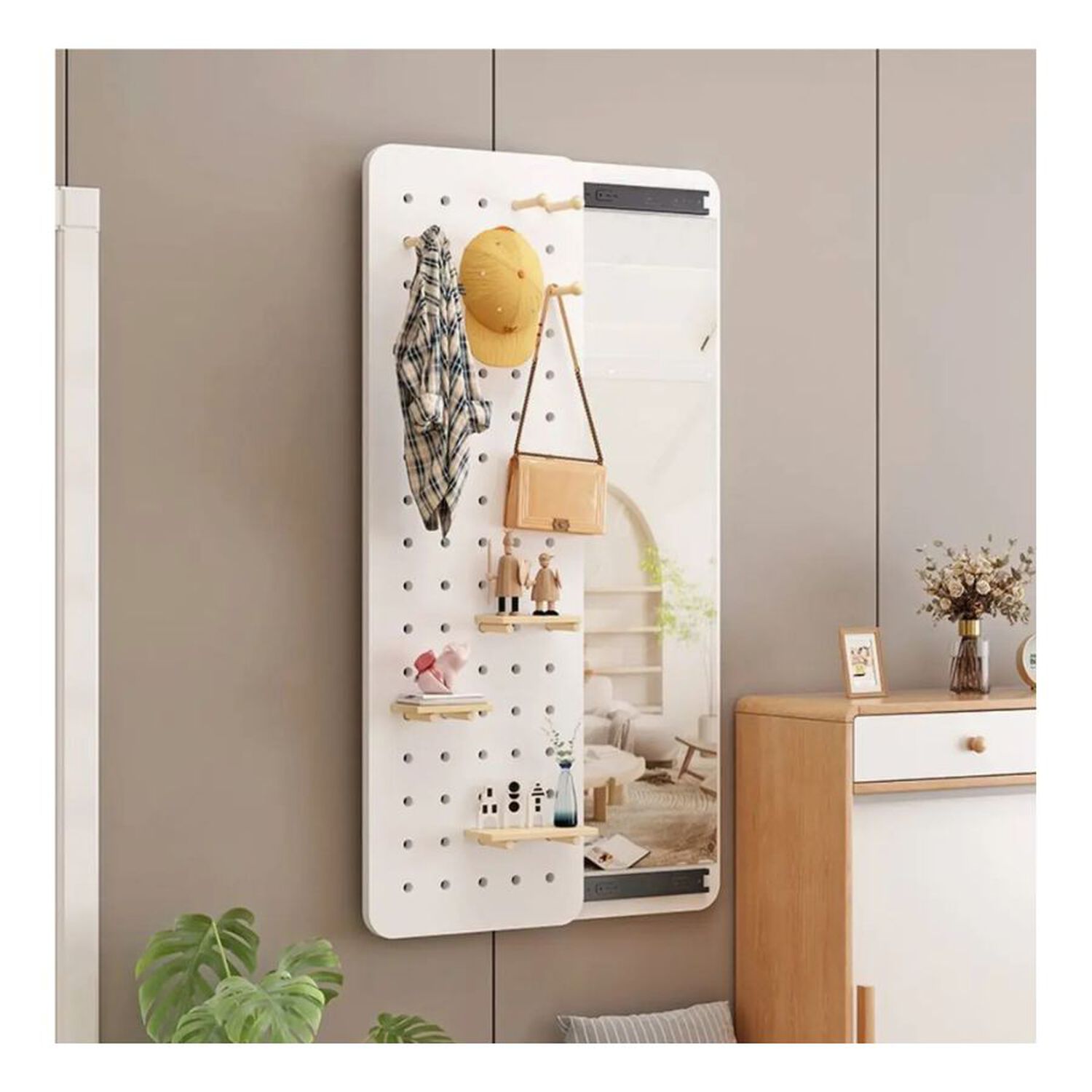 Organizador De Pared Con Gancho Espejo Y Tabla Deslizable Blanco image number 4.0