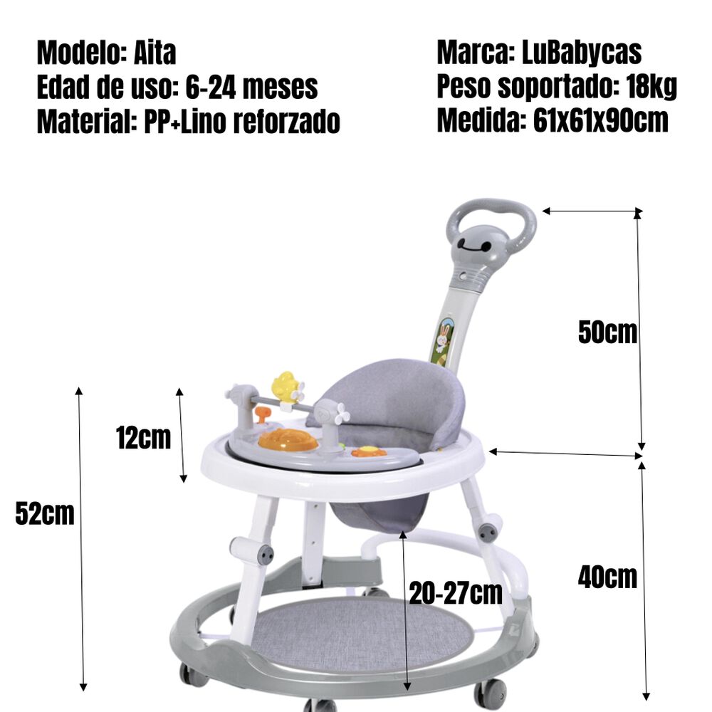 Andador Caminador 4 En 1 Aita Con Manilla Lubabycas Gris image number 3.0