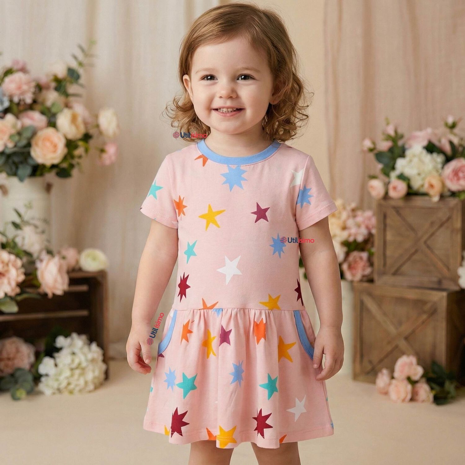 Vestido Manga Corta Estrellas Algod&oacute;n Ni&ntilde;a image number 0.0