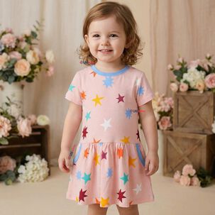 Vestido Manga Corta Estrellas Algod&oacute;n Ni&ntilde;a