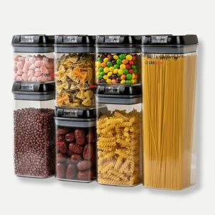 Set Contenedores De Alimentos 7 Piezas Herm&eacute;ticos De Plastico Cocina Despensa Negro