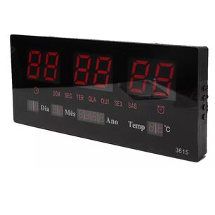 Reloj Digital Pared Luz Led Hora Fecha Temperatura 36x15cm