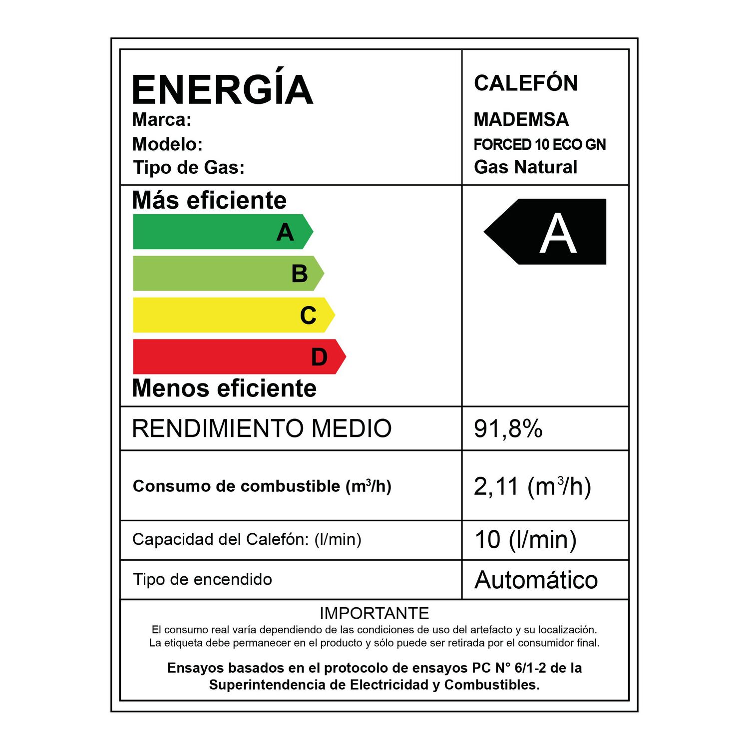 Calefont Gas Natural 10 Litros Tiro Forzado Forced 10 Eco image number 9.0