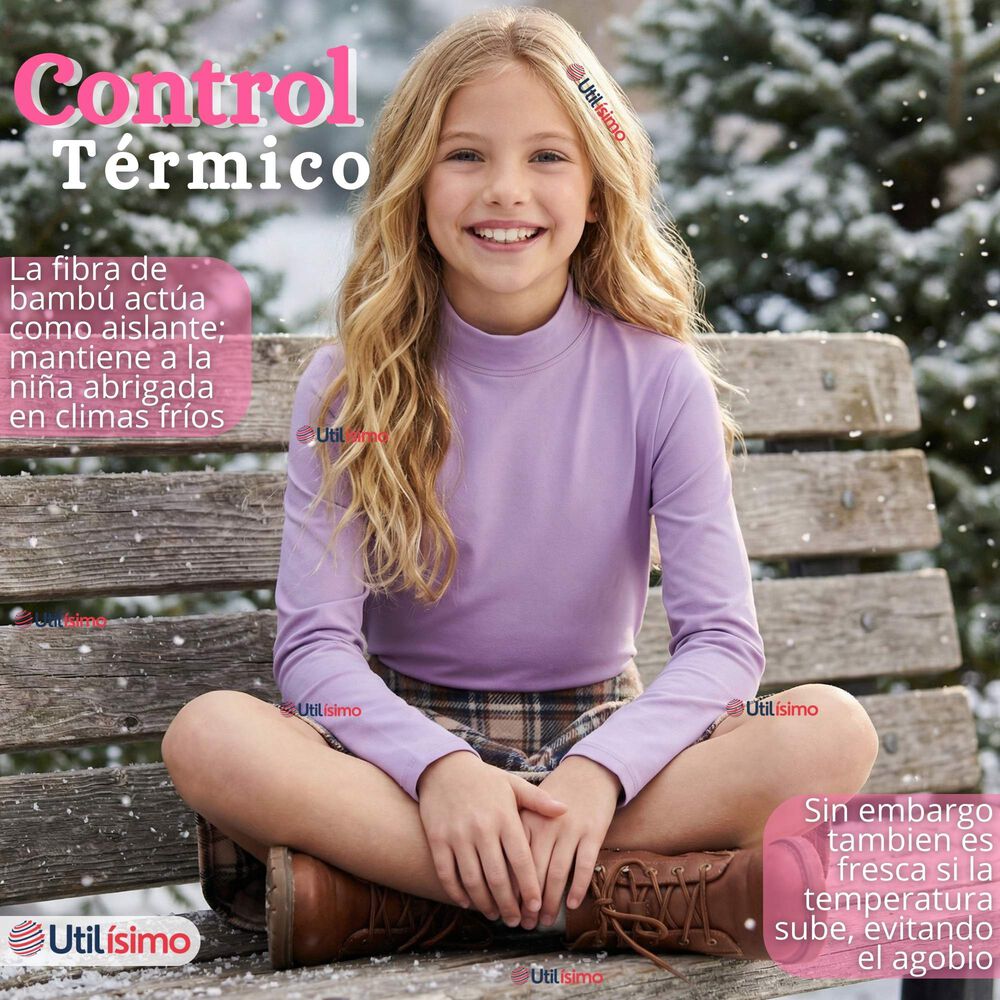 Pack 3 Poleras Camisetas Bamb&uacute; Cuello Beatle Primera Capa Manga Larga Colores Surtido Ni&ntilde;a image number 4.0