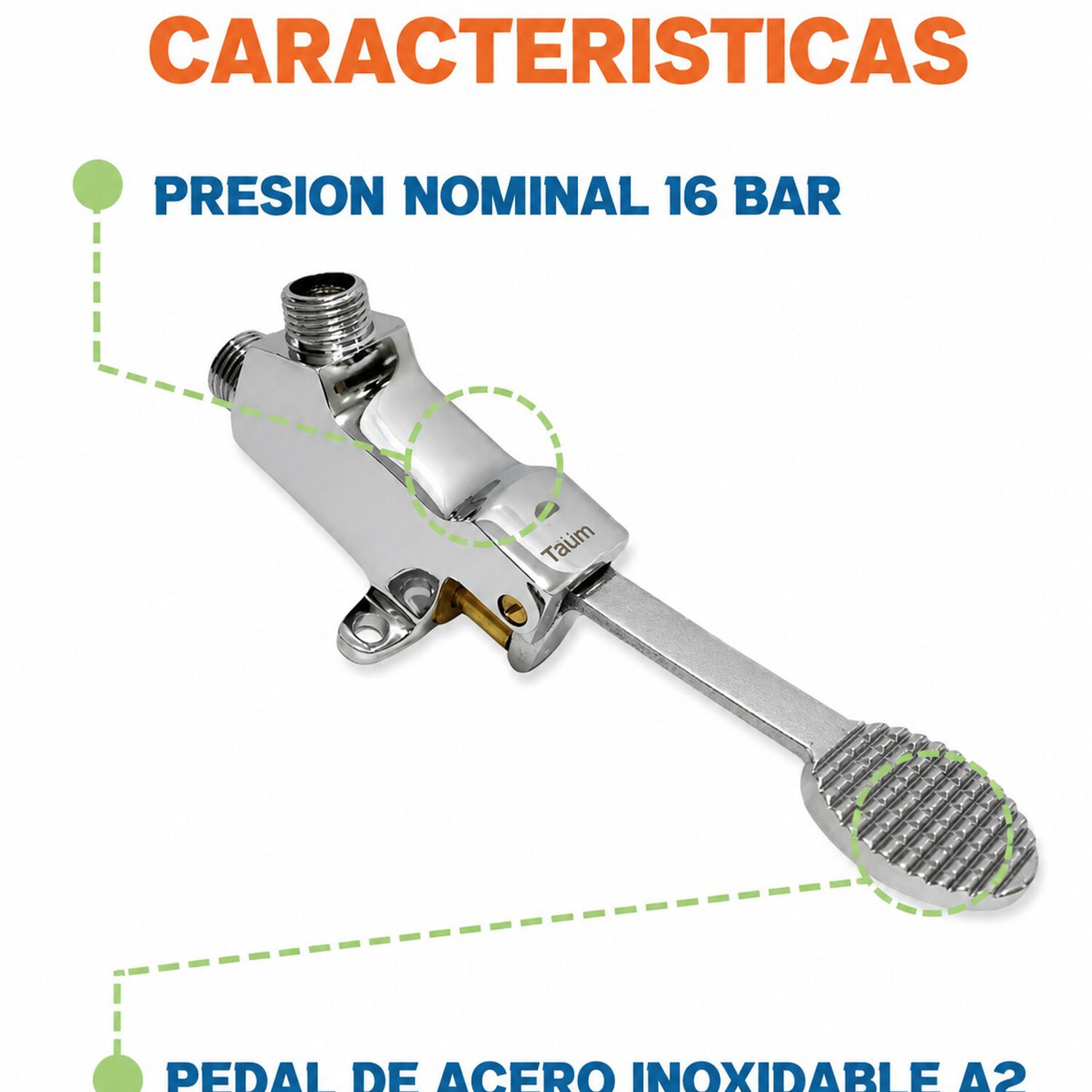 V&aacute;lvula Pedal Hehe 1/2" Marca Taumm Color Cromo image number 5.0