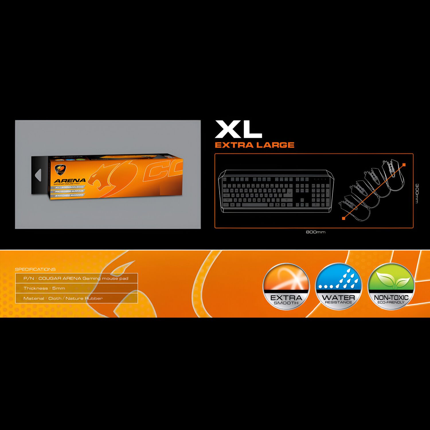 Mouse Pad Cougar Arena X Orange Gaming Extended Edition 5mm image number 7.0