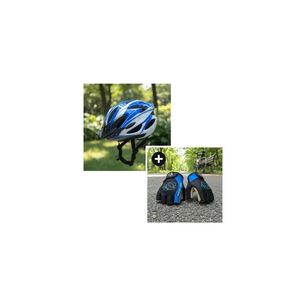 Kit Ciclista Casco Mtb Azul + Guantes Gel Dedos Cortos Azul S