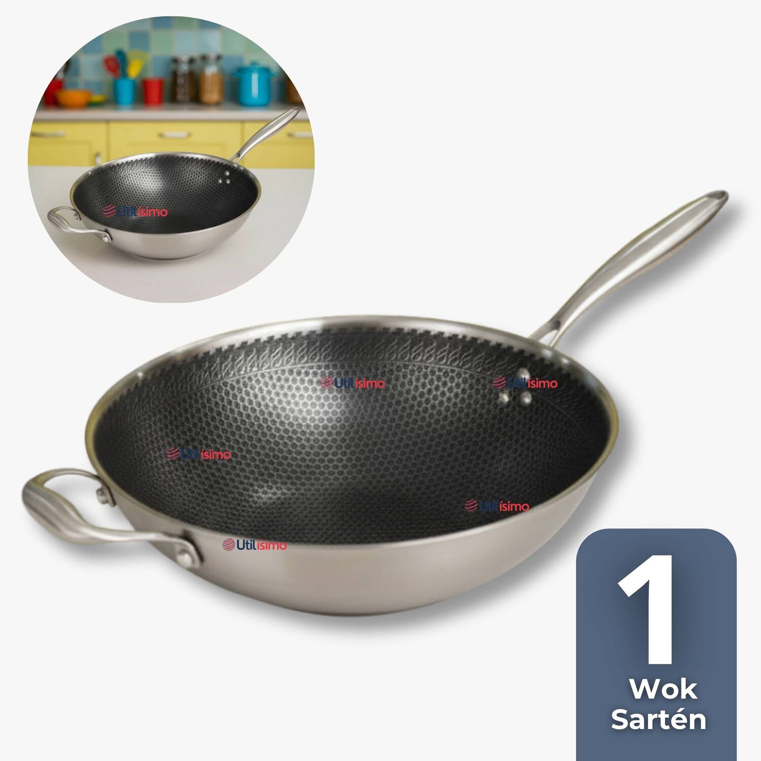 Sart&eacute;n Wok Acero Inoxidable Antiadherente Para Saltear Fre&iacute;r 34cm image number 0.0
