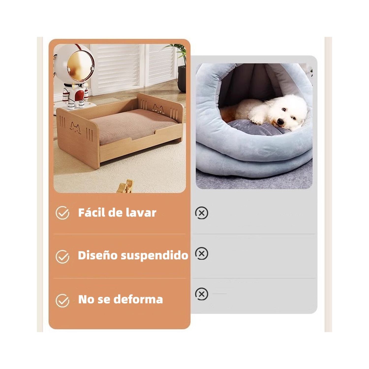 Cama Para Mascotas Madera Con Colch&oacute;n 40x60cm By Lubabycas image number 5.0