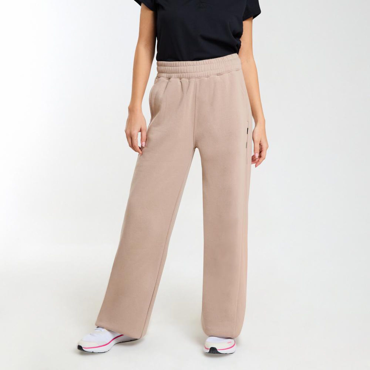 Pantal&oacute;n De Buzo Deportivo Liso Tiro Medio Wide Leg Mujer Wetland image number 0.0