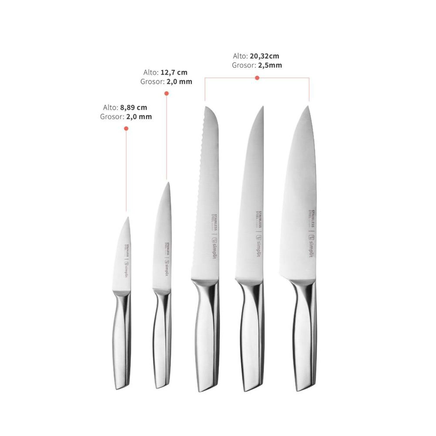 Set Cuchillos Stahl 5 Pcs Acero Inoxidable + Taco Simplit image number 1.0
