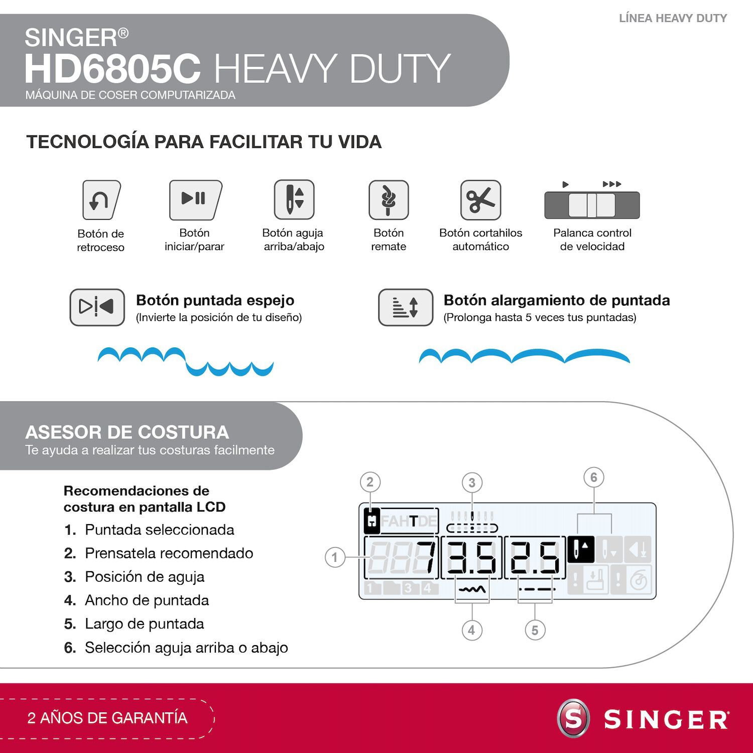 M&aacute;quina De Coser Singer Heavy Duty Hd6805c Computarizada image number 2.0