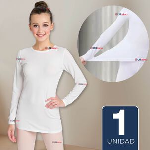 Camiseta De Panty Elástica Manga Larga Segunda Piel Niña Nylon Blanco