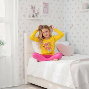 Pijama Ni&ntilde;a Estampado Hey You Amarillo