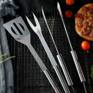 Kit Parrillero 3 Piezas Pinza Espátula Tenedor Para Asados Acero Inoxidable