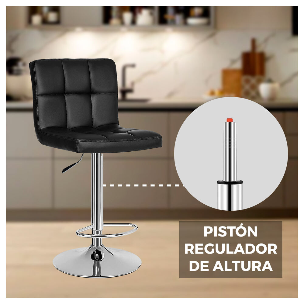 Pack 2 Silla Piso Bar Taburete Con Respaldo Cuadrado Negro image number 1.0
