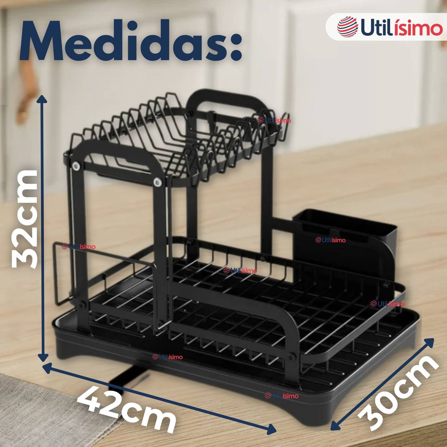 Secador Escurridor De Platos Loza Vajilla 2 Niveles Drenaje Autom&aacute;tico Color Negro image number 3.0