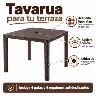 Mesa De Terraza Cuadrada Reyplast Tavarua Tipo Rat&aacute;n Con Agujero Para Sombrilla Marr&oacute;n Moro