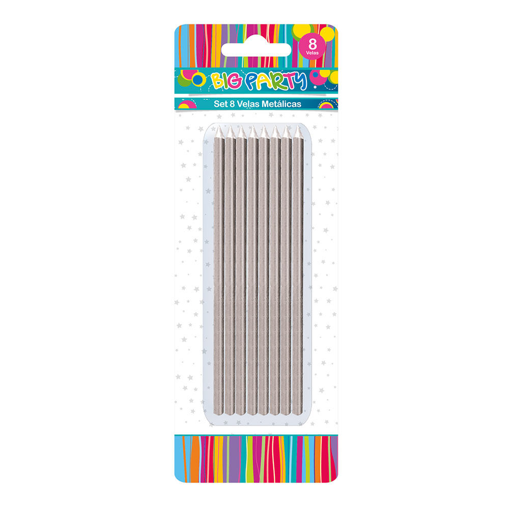 Vela Larga Metalica 8 Piezas 15 Cm Big Party image number 2.0